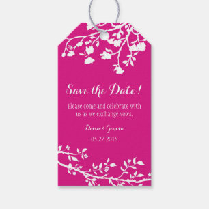 Hot Pink White Blume Wedding Save the Date Tags Geschenkanhänger