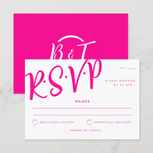 Hot Pink White Calligraphy Wedding RSVP Einladung