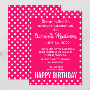 Hot Pink White Dots Muster Happy Birthday Einladung