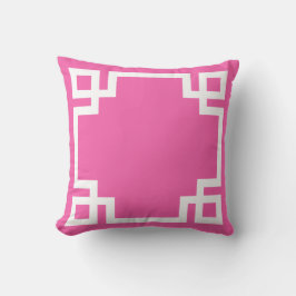 Hot Pink White griechischer Schlüssel Kissen