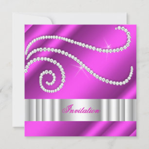 Hot Pink White Jewel Diamanten Silver Birthday Einladung
