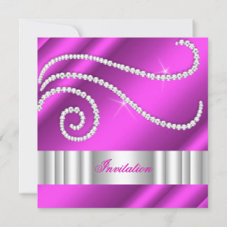 Hot Pink White Jewel Diamanten Silver Birthday Einladung