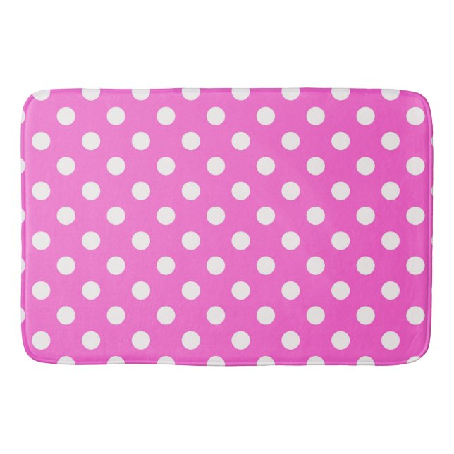 Hot Pink & White Polka Dot Badematte (Vorderseite)