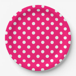 Hot Pink White Polka Dots Muster Pappteller