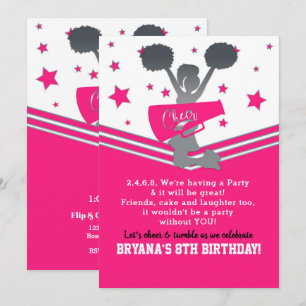 Hot Pink & White Stars Cheer Cheer führendes Party Einladung