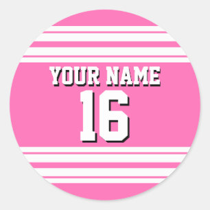 Hot Pink White Team Jersey Name Runder Aufkleber