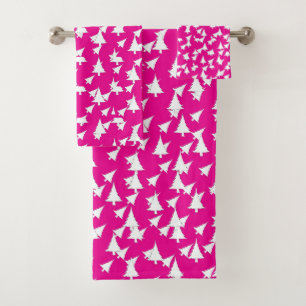 Hot Pink White Trees Badhandtuch Set