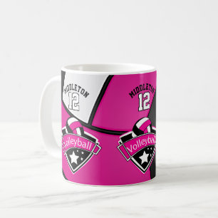 Hot Pink, White und Black Volleyball Kaffeetasse