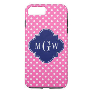 Hot Pink WhPolka Dots Navy Quarzfolie 3 Monogramm iPhone 8 Plus/7 Plus Hülle