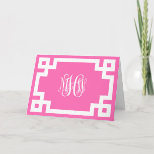 Hot Pink Wht Vine Script Monogram Greek Key DIY BG Karte