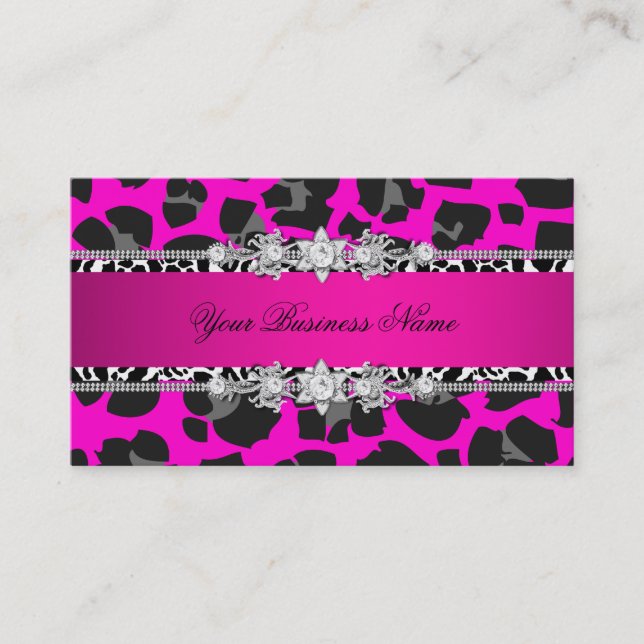 Hot Pink Wild Animal Black Jewel Look Image Visitenkarte (Vorderseite)