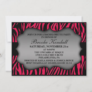 Hot Pink Wild Night Zebra Print Junggeselinnen-Abs Einladung