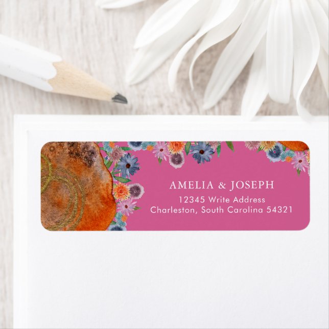 Hot Pink Wildblume Wedding RSVP Rücksendeadresse (Insitu)