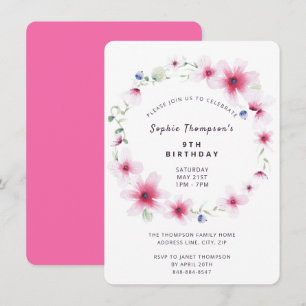 Hot Pink Wildblumen Wreath Giro Geburtstagsparty Einladung