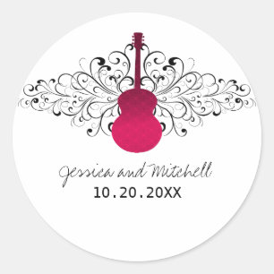 Hot Pink Wirbel Gitarre Hochzeitskleber Runder Aufkleber