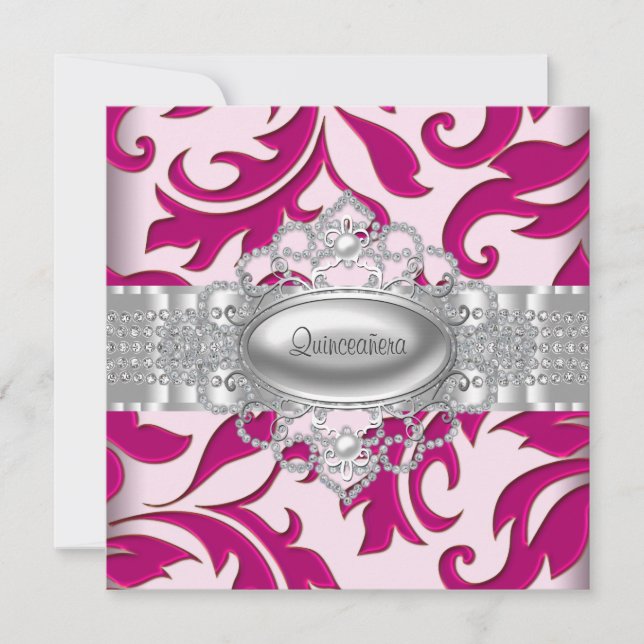 Hot Pink Wirbel Quinceanera Einladung (Vorderseite)