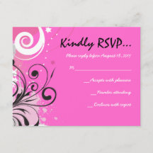 HOT PINK WIRBEL & STARS Bat Mitzvah Reply Card