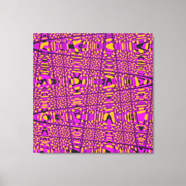 Hot Pink Yellow Black Modern Geometric Wave Leinwanddruck (Vorderseite)