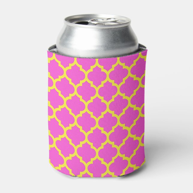 Hot Pink Yellow marokkanisches Quatrefolienmuster  Dosenkühler (Kanne Vorderseite)