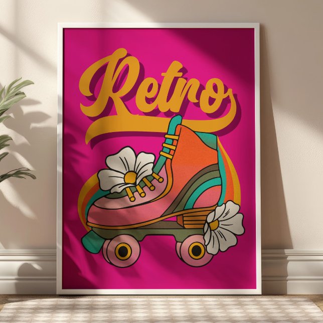 Hot Pink&Yellow RETRO Roller Skate Poster (Von Creator hochgeladen)
