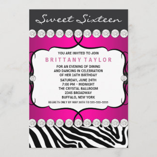 Hot Pink Zebra 16 . Geburtstag Geburtstagsparty Einladung