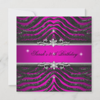 Hot Pink Zebra Black Silver 30. Geburtstag Party Einladung