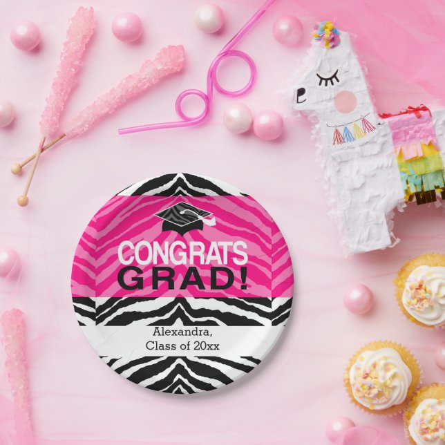 Hot Pink Zebra Glückwunschs Girl's Graduation Part Pappteller (Party)