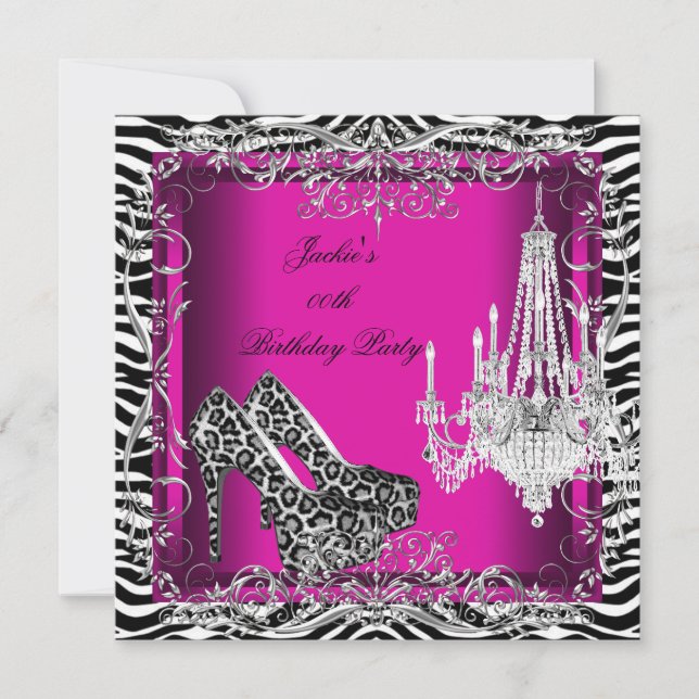Hot Pink Zebra Leopard Print Party Shoes Einladung (Vorderseite)