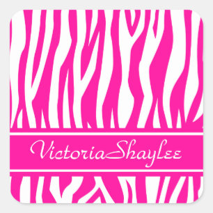 Hot Pink Zebra Print mit benutzerdefiniertem Text Quadratischer Aufkleber