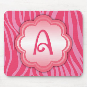 Hot Pink Zebra Print Monogram A Mousepad