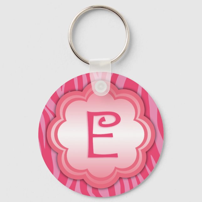 Hot Pink Zebra Print Monogram E Schlüsselanhänger (Vorderseite)