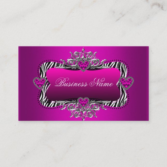 Hot Pink Zebra Silver Diamond Hört Elegant Visitenkarte (Vorderseite)