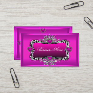 Hot Pink Zebra Silver Diamond Hört Elegant Visitenkarte