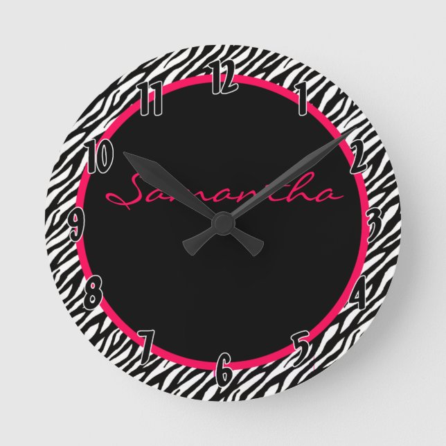 Hot Pink Zebra Stripe Pattern Personalized Clock Runde Wanduhr (Vorderseite)