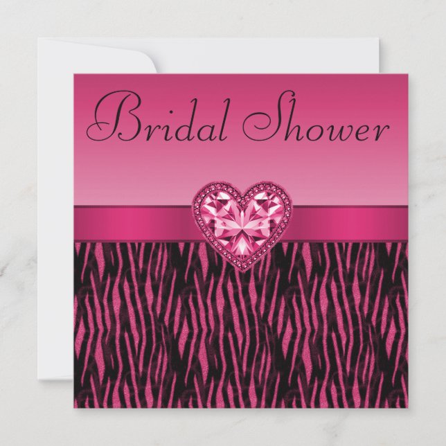 Hot Pink Zebra Stripes & Bling Herz Brautparty Einladung (Vorderseite)