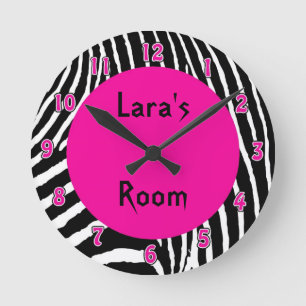 Hot Pink Zebra Wall Clock Runde Wanduhr