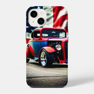 Hot Rod und amerikanische Flagge iPhone 14 Hülle
