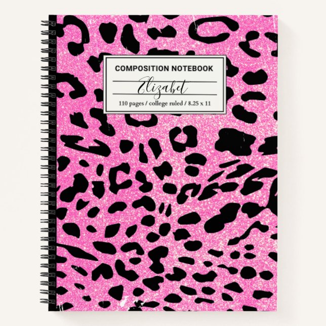 Hot-Rosa-Glitzer-Leopard-Notebook Notizbuch (Vorderseite)