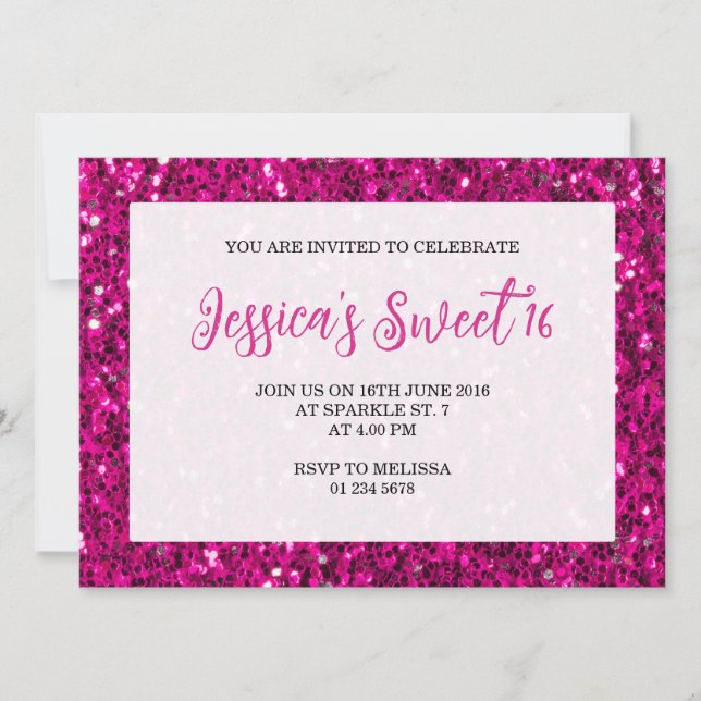 Hot Rosa Glitzern Glitzer Sweet 16 elegante Drehbu Einladung (Vorderseite)