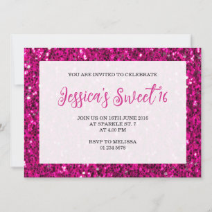 Hot Rosa Glitzern Glitzer Sweet 16 elegante Drehbu Einladung