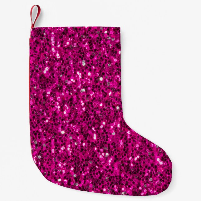 Hot-Rosa-Glitzern Imitate Glitzer Kleiner Weihnachtsstrumpf (Vorderseite)