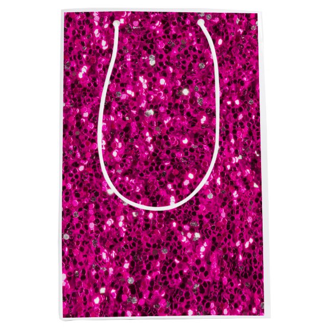 Hot-Rosa-Glitzern Imitate Glitzer Mittlere Geschenktüte (Vorderseite)