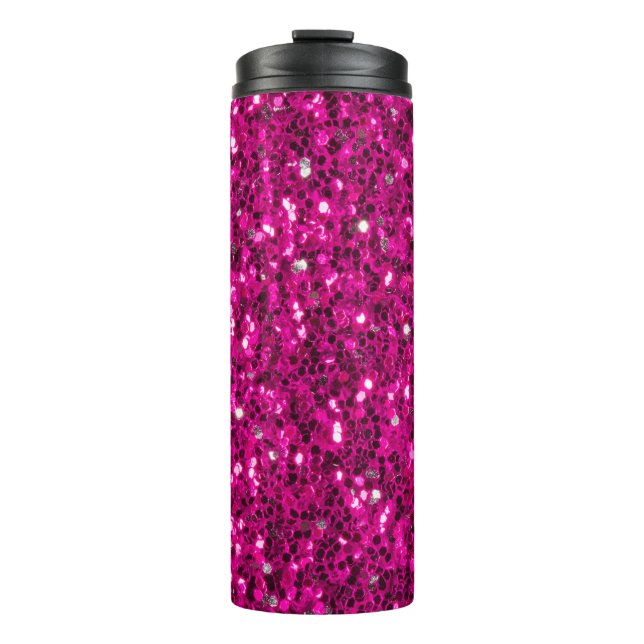 Hot-Rosa-Glitzern Imitate Glitzer Thermosbecher (Vorderseite)