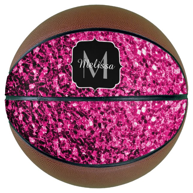 Hot-Rosa-Imitat Glitzer Funkeln Monogramm-Name Basketball (Vorderseite)