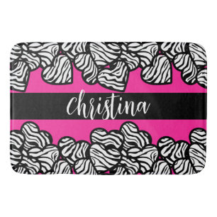 Hot rosa Schwarz-Weiß-Zebra-Muster Herzname Badematte