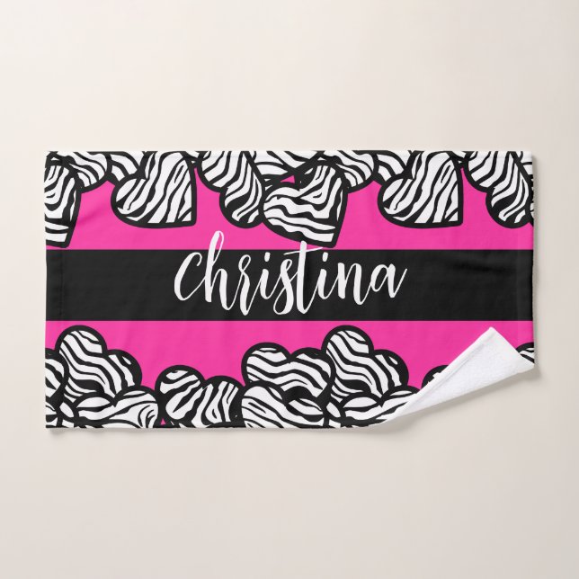 Hot rosa Schwarz-Weiß-Zebra-Muster Herzname Handtuch (Handtuch)