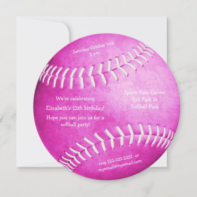 Hot-Rosa-Softball-Party-Ankündigung für Mädchen Ankündigung (Vorderseite)