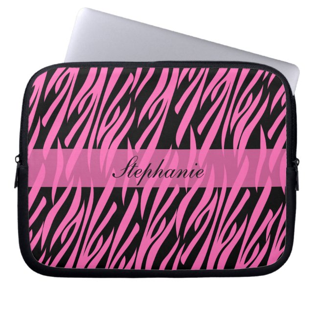 Hot Rosa und Black Zebra Print Laptopschutzhülle (Vorderseite)
