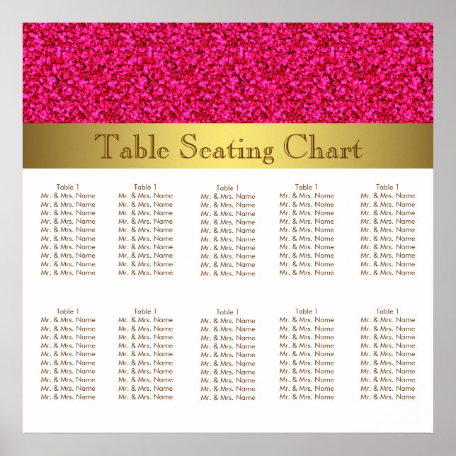 Hot-Rosa- und Gold-Hochzeitskarte Poster (Vorne)