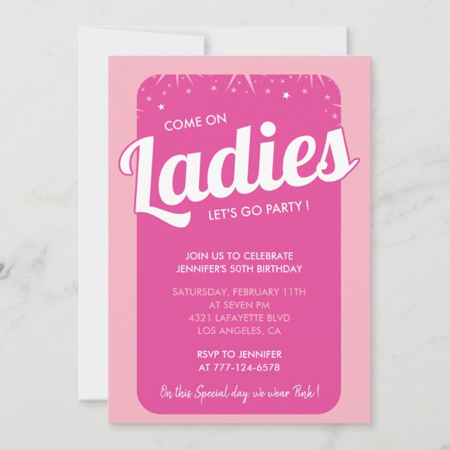 Hot rose 50e anniversaire invitations girly tendan (Devant)
